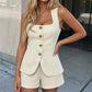👚 -50% MAINTENANT ! 🌸 Ensemble élégant gilet à encolure carrée & short – Doux et respirant – Coupe flatteuse, idéal pour brunch d'été ou tenue de resort – Chic décontracté 🩳