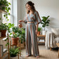 Ensemble Crop Top Rayé et Pantalon Large pour Femme