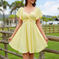 Robe Mini À Manches Bouffantes, Dos Nu et Nœud