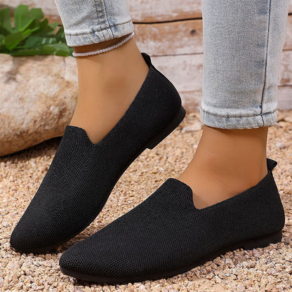Chaussures plates en tricot à bout pointu pour femme – Mocassins à enfiler