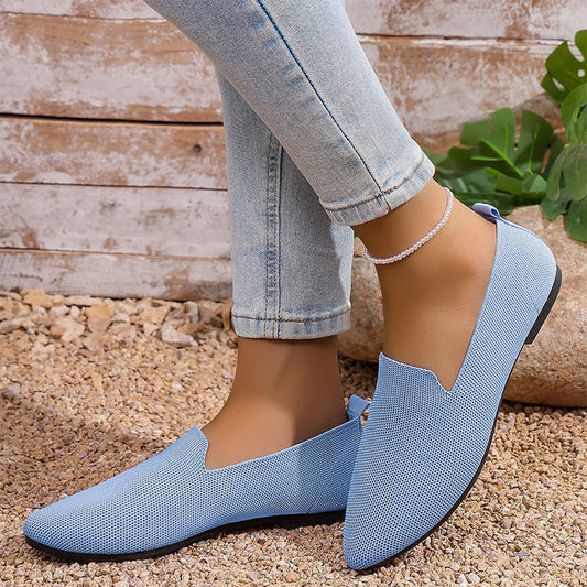 Chaussures plates en tricot à bout pointu pour femme – Mocassins à enfiler