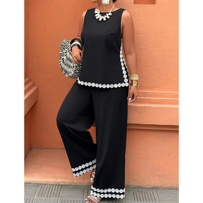 🤍✨ PROMO LIMITÉE 50% ! Ensemble 2 Pièces Femme – Top Sans Manches & Pantalon Large – Dentelle, Coupe Fluide, 2 Couleurs, 8 Tailles, Style Élégant & Décontracté 🍃