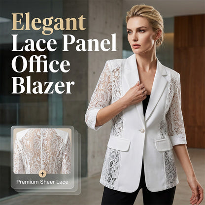 🤵‍♀️ PROMO LIMITÉE 50% DE RÉDUCTION ! ✨ Blazer Blanc Dentelle – Coupe Slim, Manches 3/4, Élégance Jour/Nuit 👑