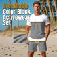 🏖️👕 Ensemble de sport d'été pour homme, color-block – T-shirt athlétique respirant et short à cordon de serrage, tenue 2 pièces