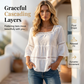 👚 60% DE RÉDUCTION 🌼 Blouse boho col carré – Dentelle crochetée, manches cloche & fluidité superposée – Légère & élégante – parfaite pour l’été ou un look romantique 🌿