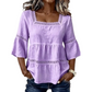 👚 60% DE RÉDUCTION 🌼 Blouse boho col carré – Dentelle crochetée, manches cloche & fluidité superposée – Légère & élégante – parfaite pour l’été ou un look romantique 🌿