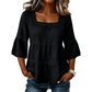 👚 60% DE RÉDUCTION 🌼 Blouse boho col carré – Dentelle crochetée, manches cloche & fluidité superposée – Légère & élégante – parfaite pour l’été ou un look romantique 🌿