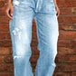 👖 50% OFF NOW! 🔥 Women's Distressed Slim Fit Flare Jeans – Stretchy denim & vintage look – Ripped details, flattering fit – perfect for casual days or edgy street style ✨