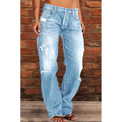 👖 50% OFF NOW! 🔥 Women's Distressed Slim Fit Flare Jeans – Stretchy denim & vintage look – Ripped details, flattering fit – perfect for casual days or edgy street style ✨