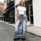 👖💙 PROMO FLASH 50% ! Jean Femme Taille Asymétrique Jambe Large – Coupe 3D, Lavage Décoloré, Silhouette Ultra Large, Tailles S-2XL, Idéal Streetwear & Mode ✨