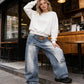👖💙 PROMO FLASH 50% ! Jean Femme Taille Asymétrique Jambe Large – Coupe 3D, Lavage Décoloré, Silhouette Ultra Large, Tailles S-2XL, Idéal Streetwear & Mode ✨