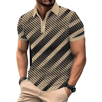 👔📐 PROMO FLASH 50% ! Chemise Homme Col Boutonné Imprimé Géométrique – Tissu Respirant, Coupe Athlétique, Coloris Kaki, Tailles M-6XL, Idéale Quotidien & Soirées ✨