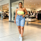 Short en jean déchiré grande taille pour femme