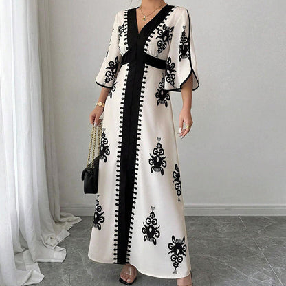 👗Robe longue imprimée à col en V élégante pour femme