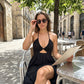 👗 PROMO LIMITÉE 50% DE RÉDUCTION ! ✨ Robe Longue Col V – Sexy, Fente Haute, Dos Nu, Ourlet Fluide ☀️