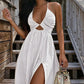 👗 PROMO LIMITÉE 50% DE RÉDUCTION ! ✨ Robe Longue Col V – Sexy, Fente Haute, Dos Nu, Ourlet Fluide ☀️