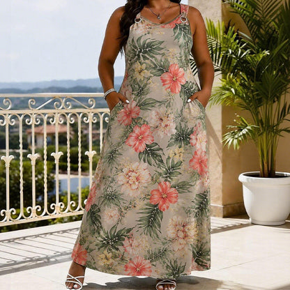 🎉 OFFRE LIMITÉE -50% ! 👗 Robe Maxi Sans Manches Col V Grande Taille – Silhouette Fluide & Design Élégant Jusqu’au Sol – Parfaite pour l’Été et les Occasions Spéciales 🌸✨