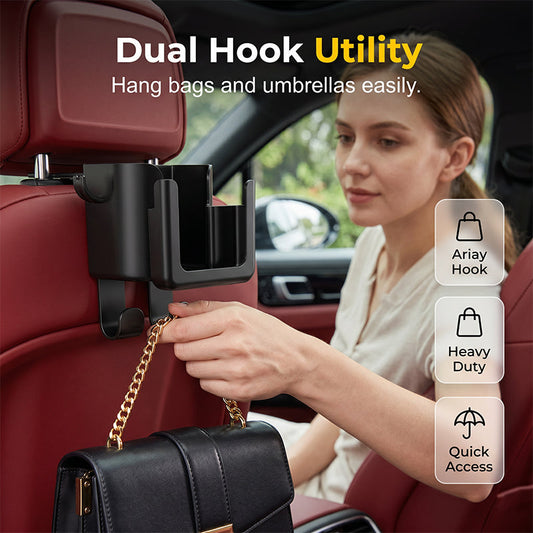 🚗 PROMO FLASH 50 % ! 🧰 Organiseur de Siège Auto avec Doubles Crochets & Porte-Gobelet – Gain de Place, Crochets Robustes, ABS, Multipack (Achetez 3/4/5) 🏆