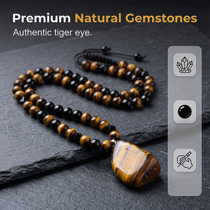 📢 −50% ! ⏰ Collier Perles Œil de Tigre Homme – Pierre Naturelle Premium, Cordons Tressé Artisanal & Chaîne Épi – Accessoire Chic pour le Quotidien et les Soirées ✨🧿