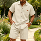 👕 50% DE RÉDUCTION ! ☀️ Ensemble Chemise Manches Courtes & Short en Maille Gaufrée pour Homme – Tissu Respirant, Coupe Décontractée & Look Coordonné – Idéal pour l’Été, les Vacances et la Détente 🌴