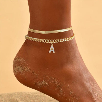 🌸 50% DE RÉDUCTION ! ✨ Bracelet de Cheville Doré Superposé – Alliage – Léger & Initiale Personnalisable for Femme