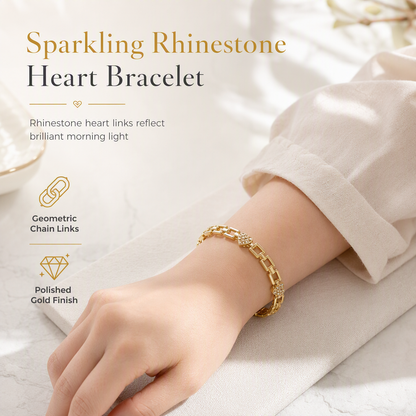 ✨Spécial à durée limitée✨Bracelet en or avec cœurs en strass et chaîne creuse à maillons carrés💛