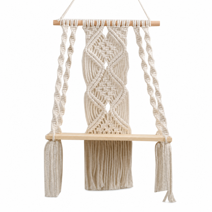 Étagère Murale Macramé Bohème – Tissage Artisanal & Plateau Bois pour Plantes