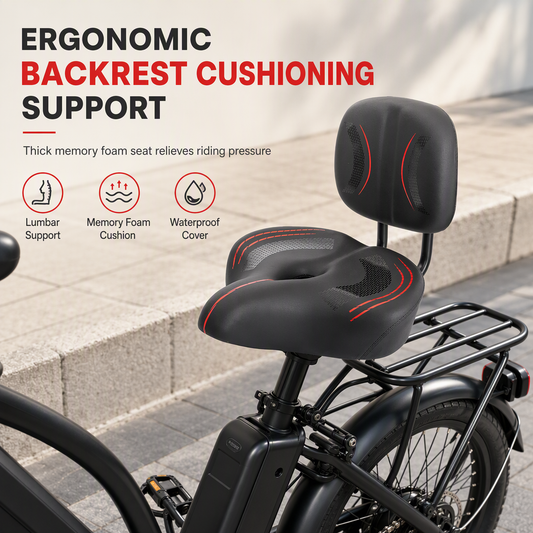 🚲 50% RABATT! 🪑 Breiter Fahrradsattel – Rückenlehne & extra Komfort für E-Bikes ✨