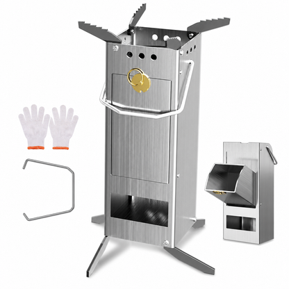 Tragbarer, zusammenklappbarer Holz verbrennender Raketenofen für Outdoor-Camping, Picknick, Kochen und Heizen