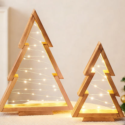 🎄 50% RABATT! 🔥 2er-Set Tisch-Weihnachtsbäume – Holz & LED-Beleuchtung ✨
